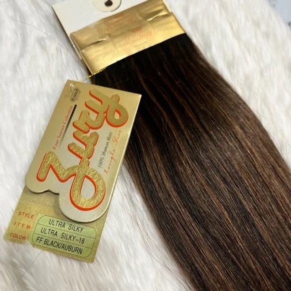 Ultra Silky 100% Human hair extensions 18 In long Black with copper highlights - Picture 4 of 6